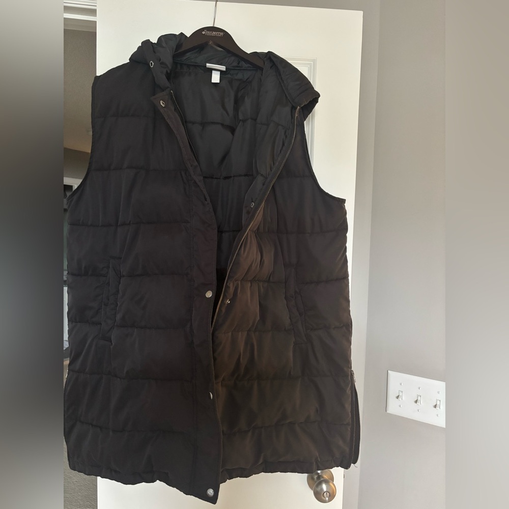 Sz 1X Long Black Hooded Zella Puffer Vest